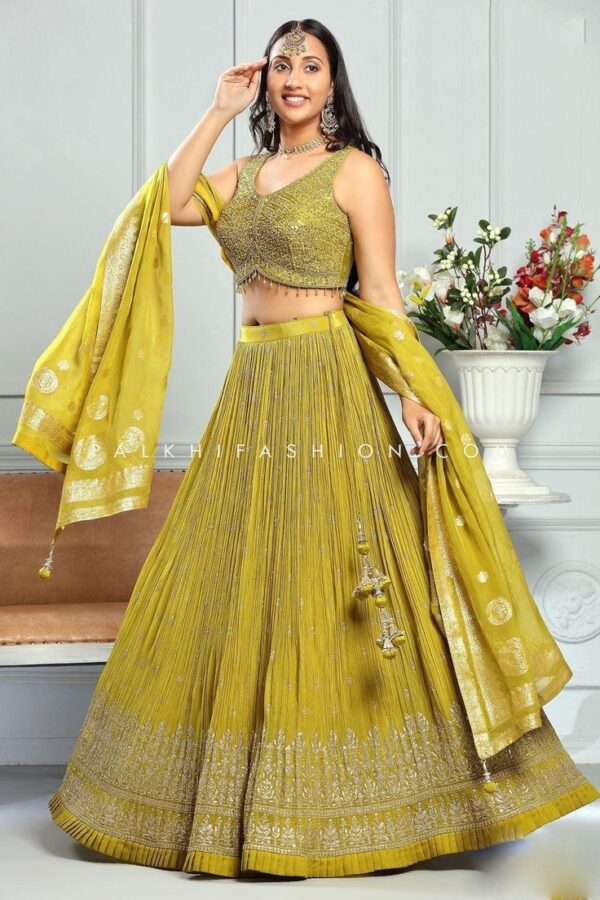 Women's Yellow Embroidered Lehenga Choli Set with Dupatta | Traditional Lehenga for Girls | Stylish Lehenga Choli for Haldi, Festive, Cultural & Ethnic Wear - Image 4