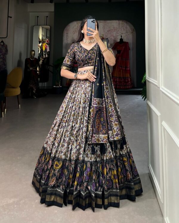 Snazzy Stitch Women's Wedding Special Floral Print With Tussar Sillk Lehenga Choli Set - Image 2