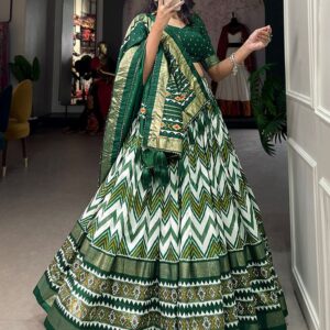 Snazzy Stitch Women's Wedding Special Floral Print With Tussar Sillk Lehenga Choli Set