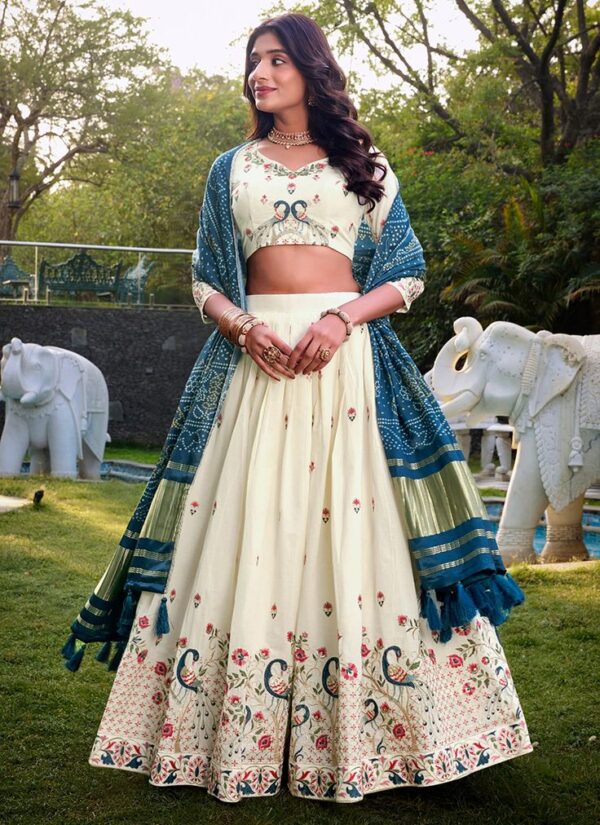 Women's Dot & Ikkat Print With foil work Tussar Silk Lehenga Choli Set - Image 2