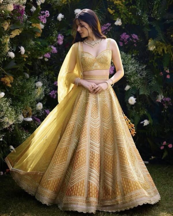 Women's Yellow Embroidered Lehenga Choli Set with Dupatta | Traditional Lehenga for Girls | Stylish Lehenga Choli for Haldi, Festive, Cultural & Ethnic Wear